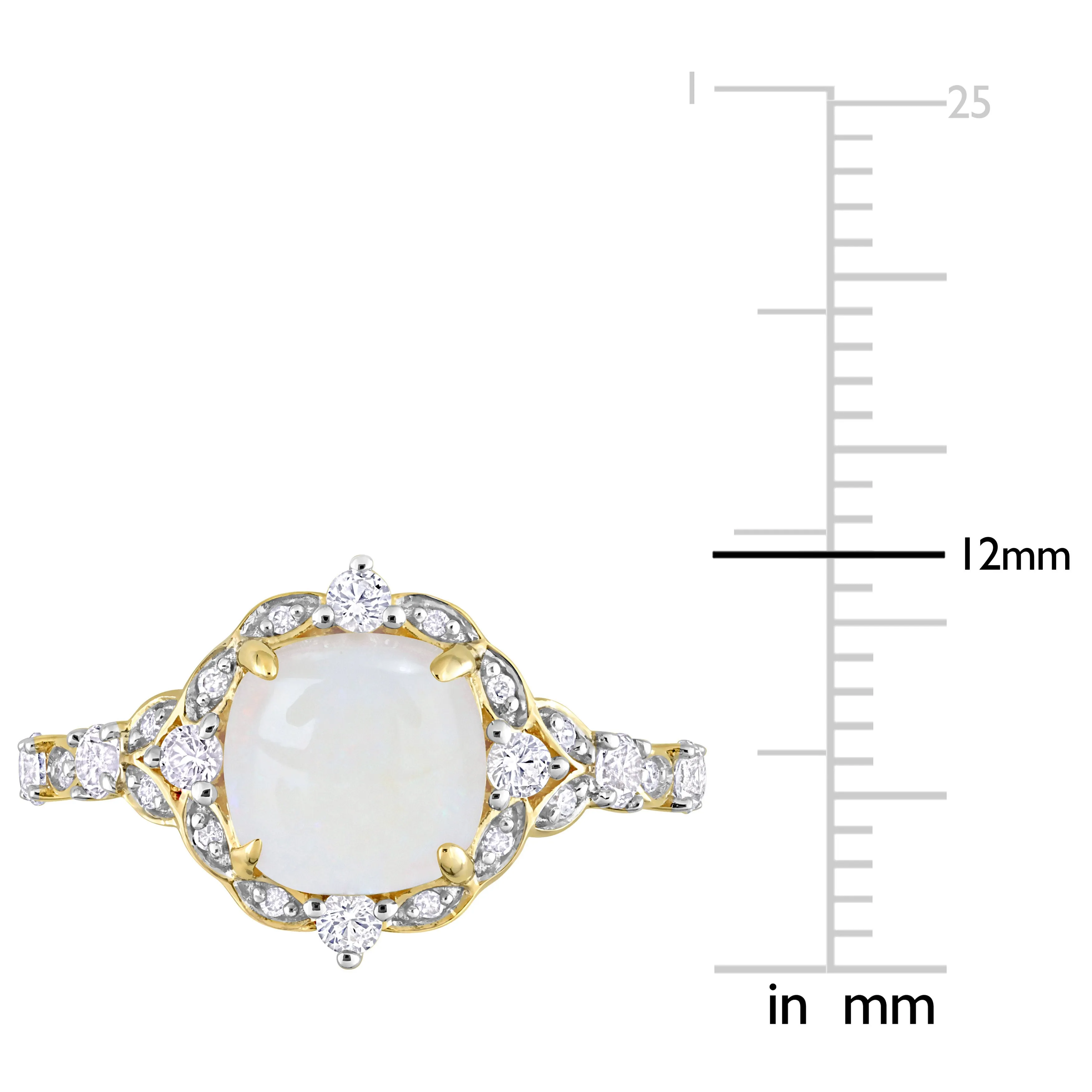 1 4/5 CT TGW Cushion Cut Opal and Diamond Accent Halo Vintage Design Ring in 10K Yellow Gold