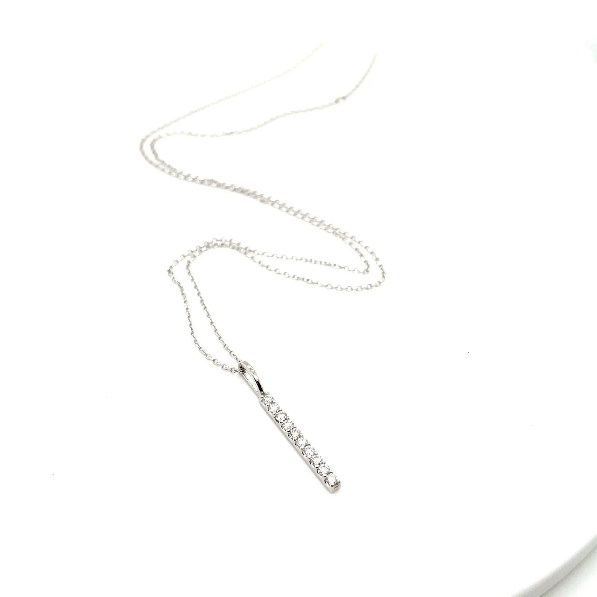 14K Diamond Vertical Bar Necklace - Lab Grown or Natural Diamonds