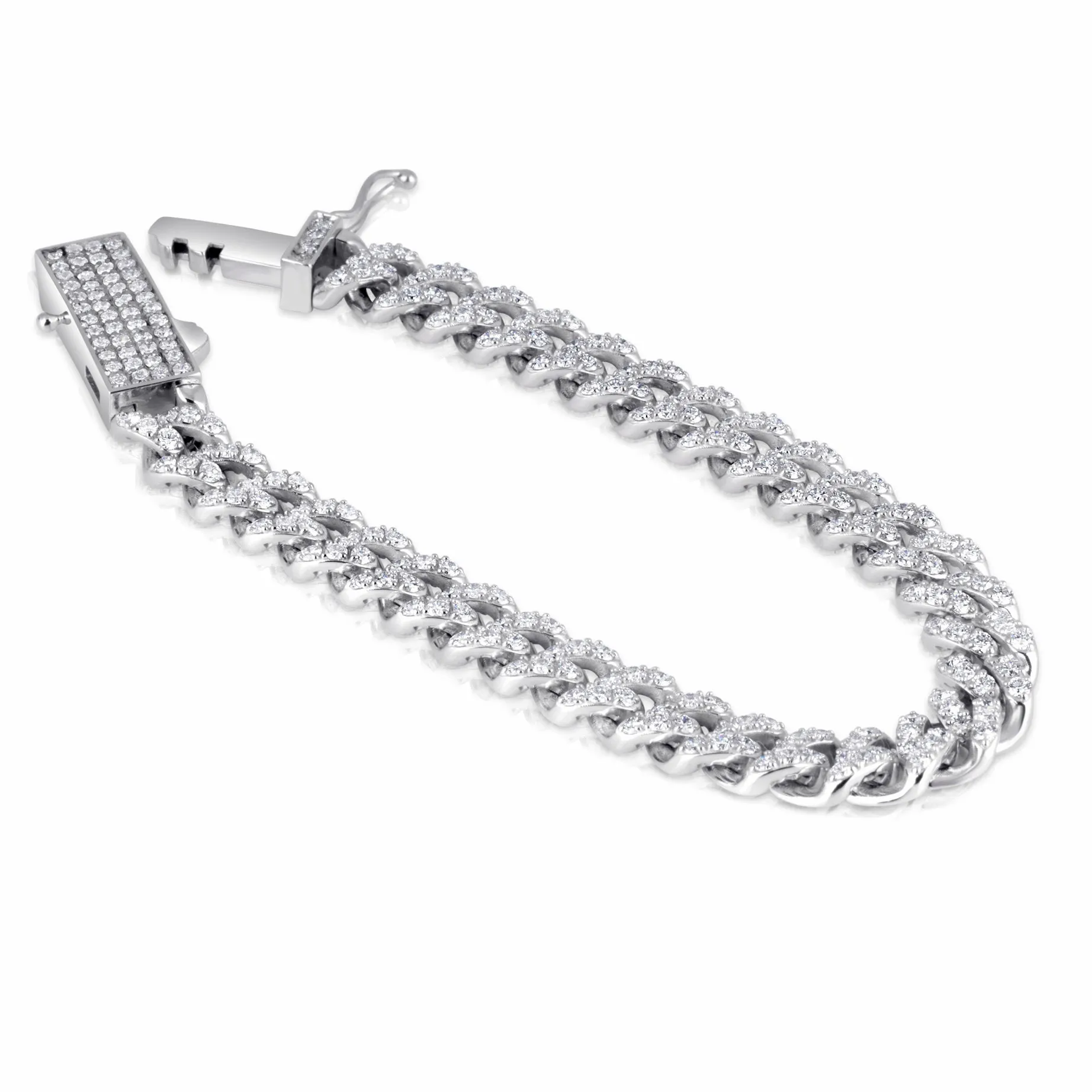 14k White Gold Curb Chain Pave Diamond Bracelet 7