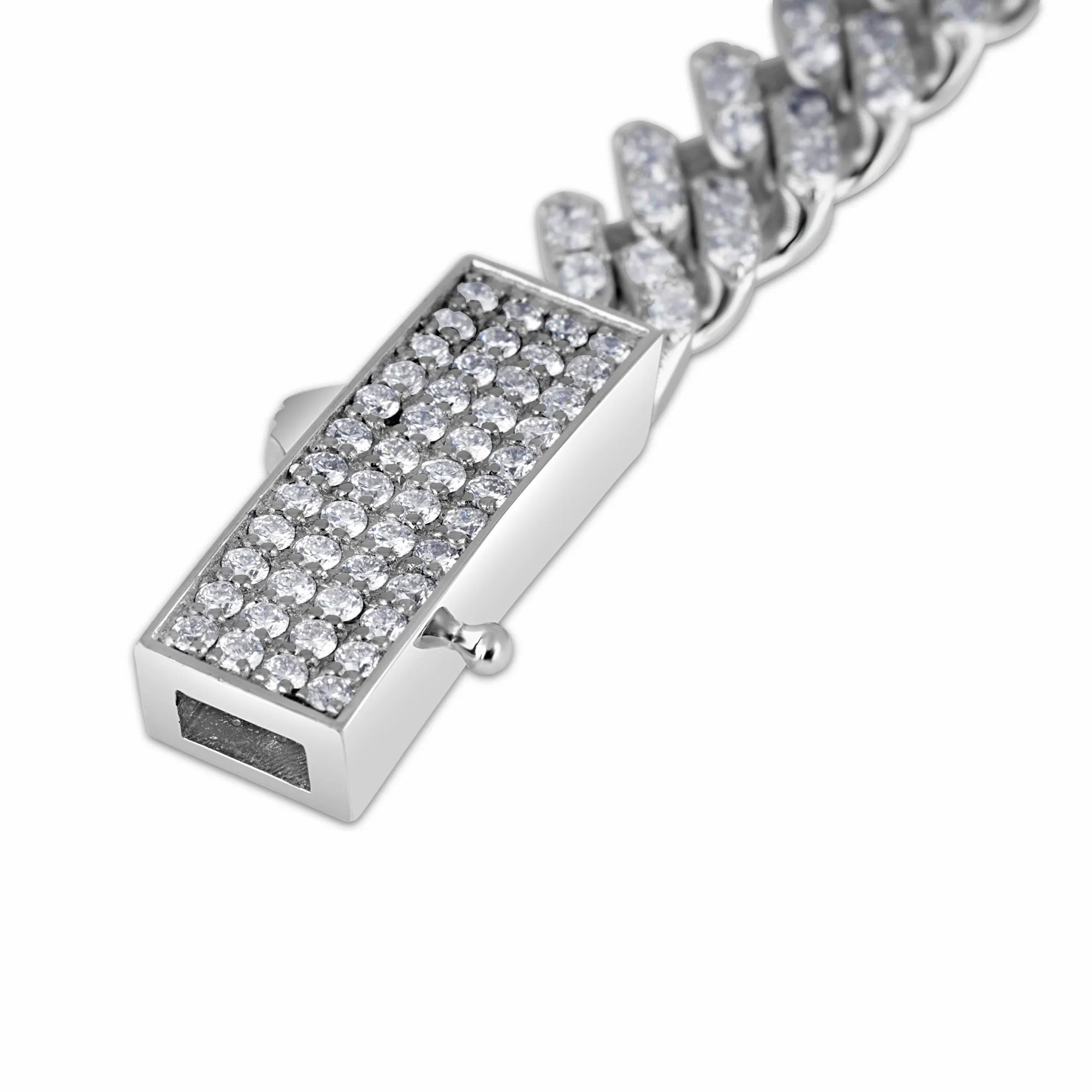 14k White Gold Curb Chain Pave Diamond Bracelet 7