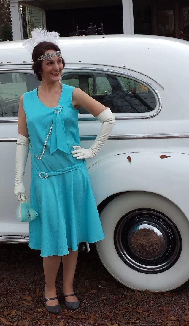 20s Style Flapper Costume in Aqua Blue - sm