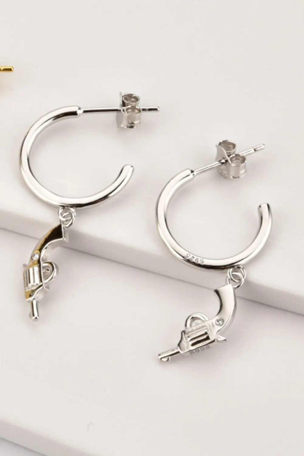 925 Sterling Silver C-Hoop Gun Drop Earrings