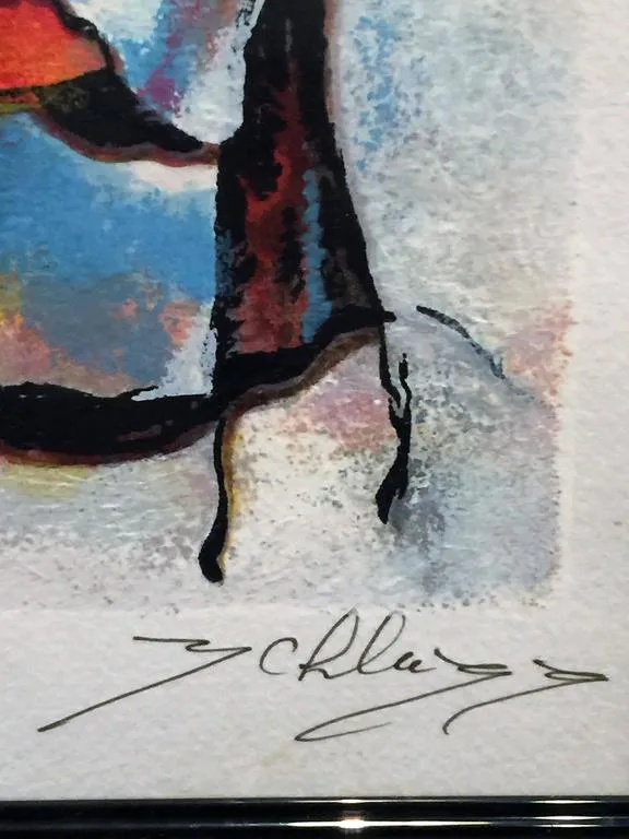 Abstract Signed Lithograph of Seated Women