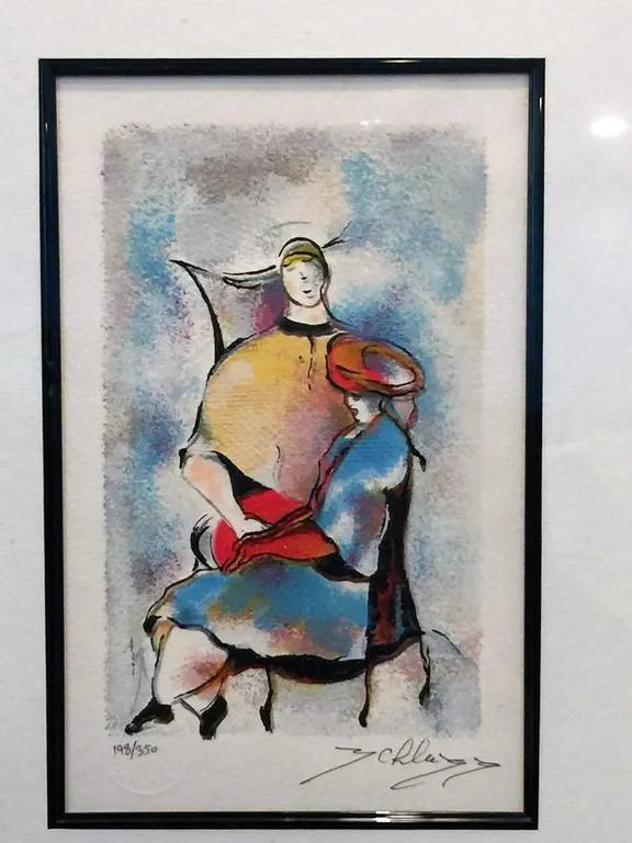 Abstract Signed Lithograph of Seated Women