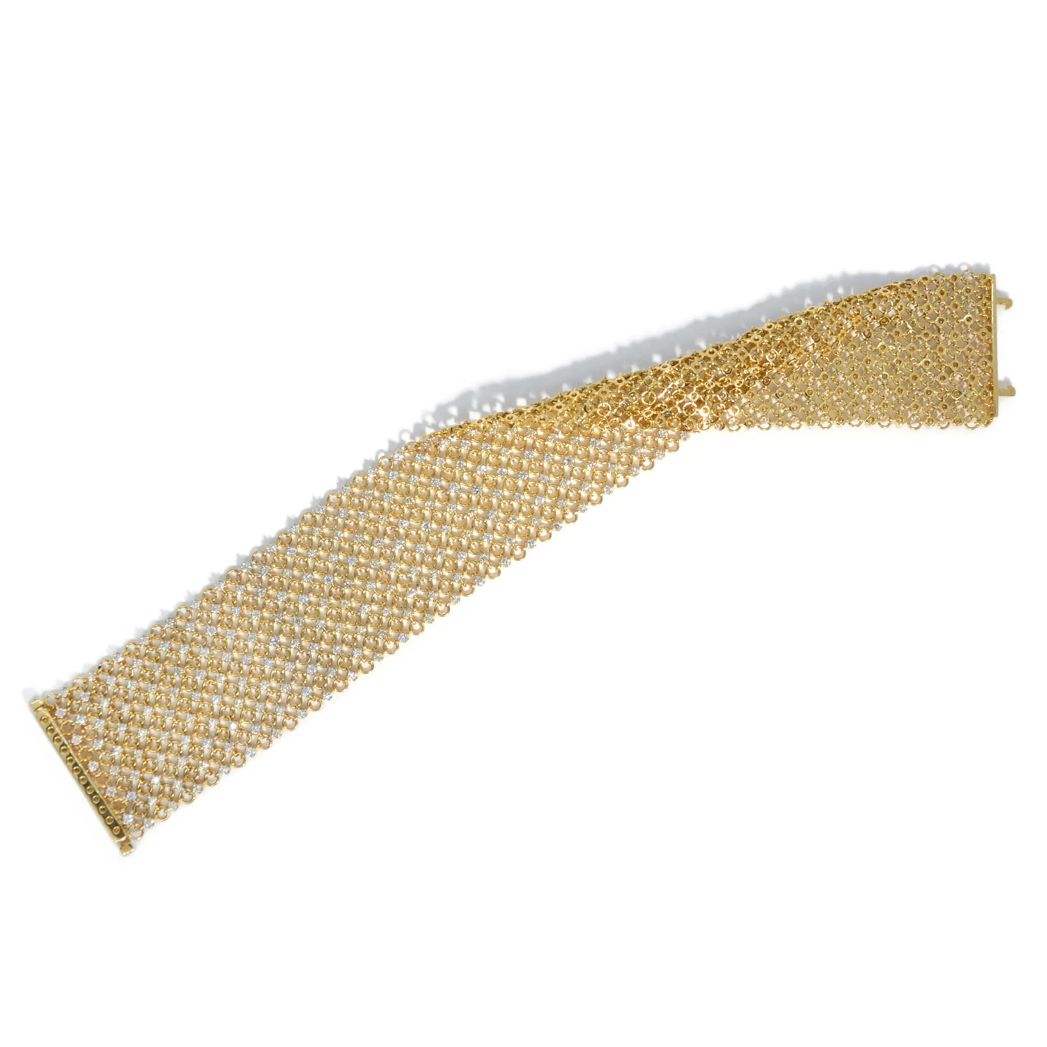 AFJ Diamond Collection - Mesh Bracelet with Diamonds, Yellow Gold