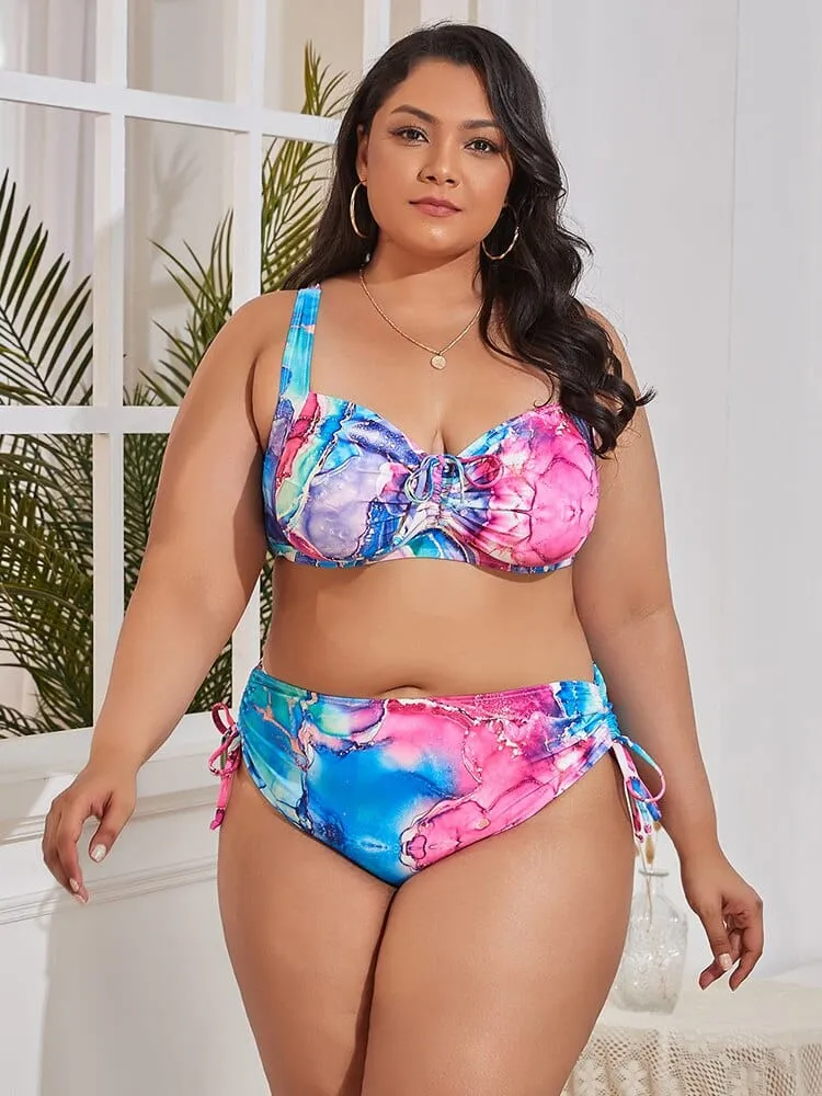 Biquini plus size con lazadas fruncidas