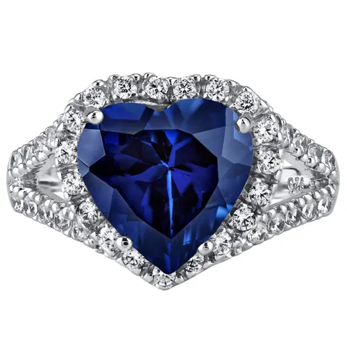 Blue Sapphire Ring Sterling Silver Heart Shape 6.5 Carats Size 5