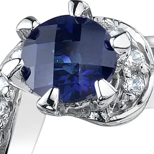 Blue Sapphire Ring Sterling Silver Round Shape 1.25 Carats Size 5