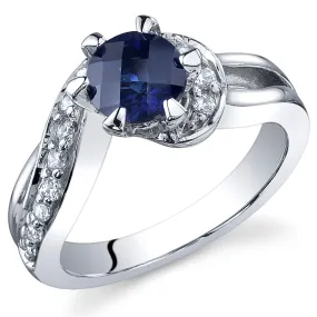 Blue Sapphire Ring Sterling Silver Round Shape 1.25 Carats Size 5