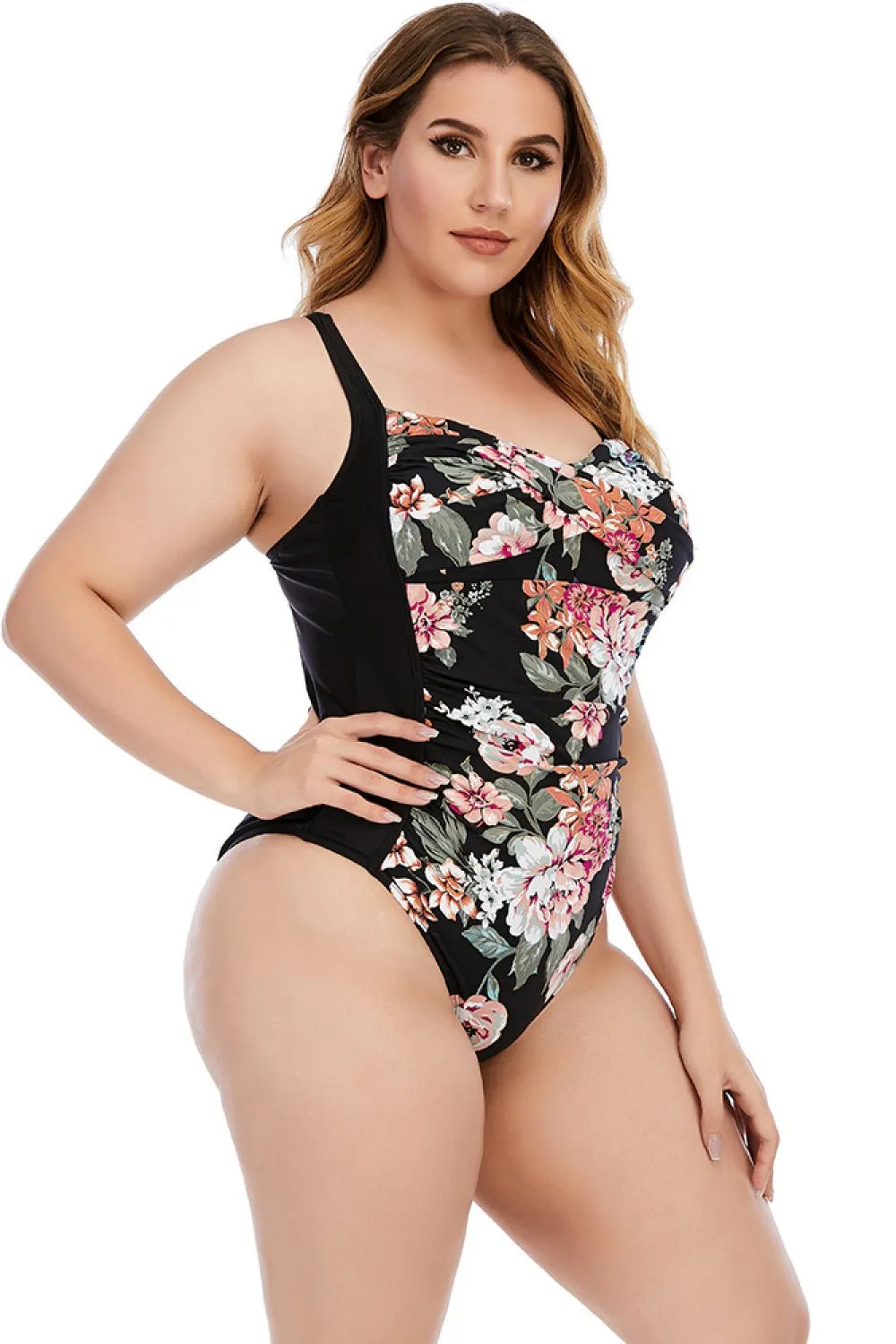 Carol Floral Crisscross Einteiler Plus Size Badeanzug