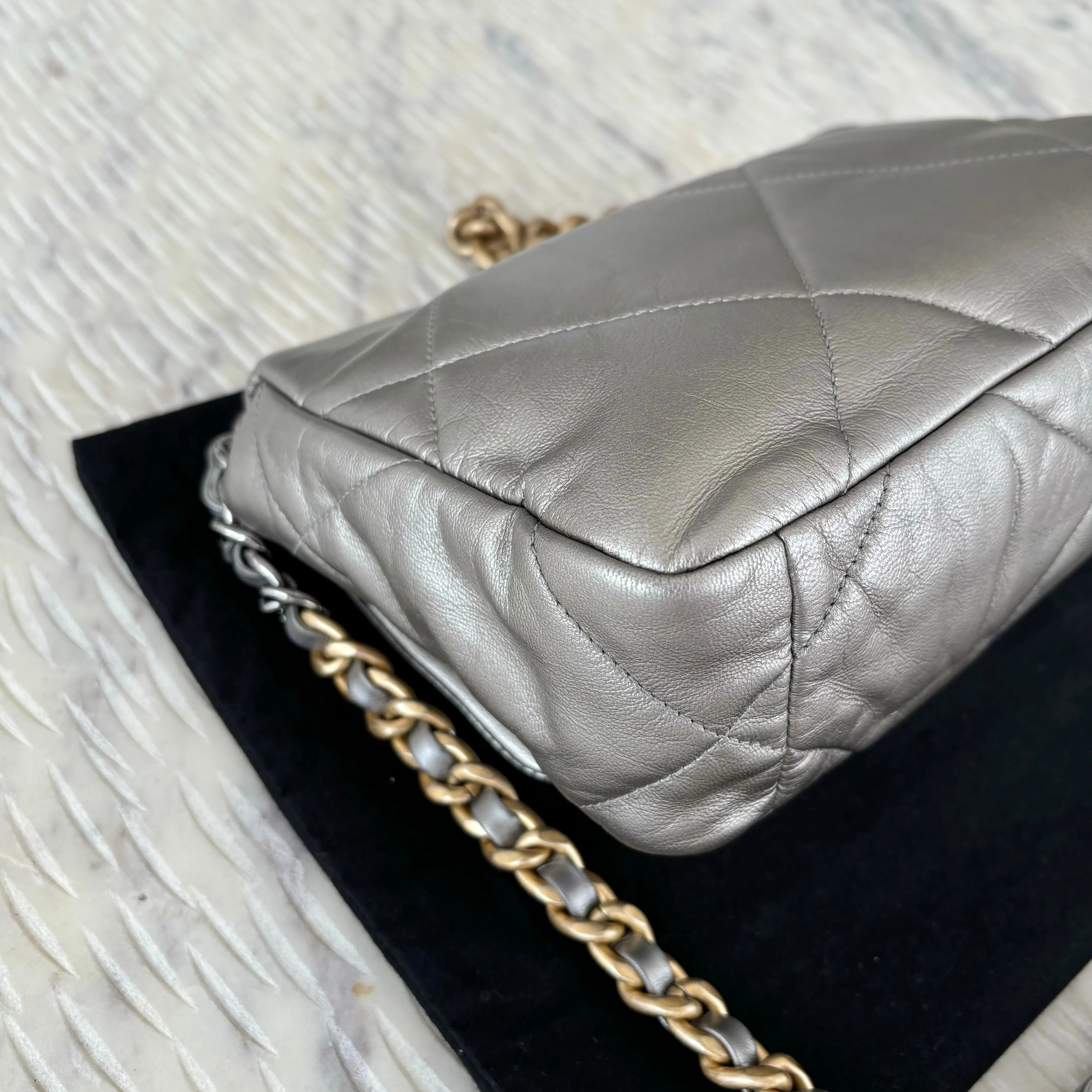 Chanel 19 Bag Small Metallic Grey Silver