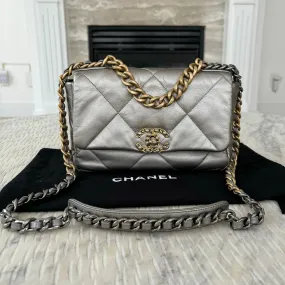 Chanel 19 Bag Small Metallic Grey Silver