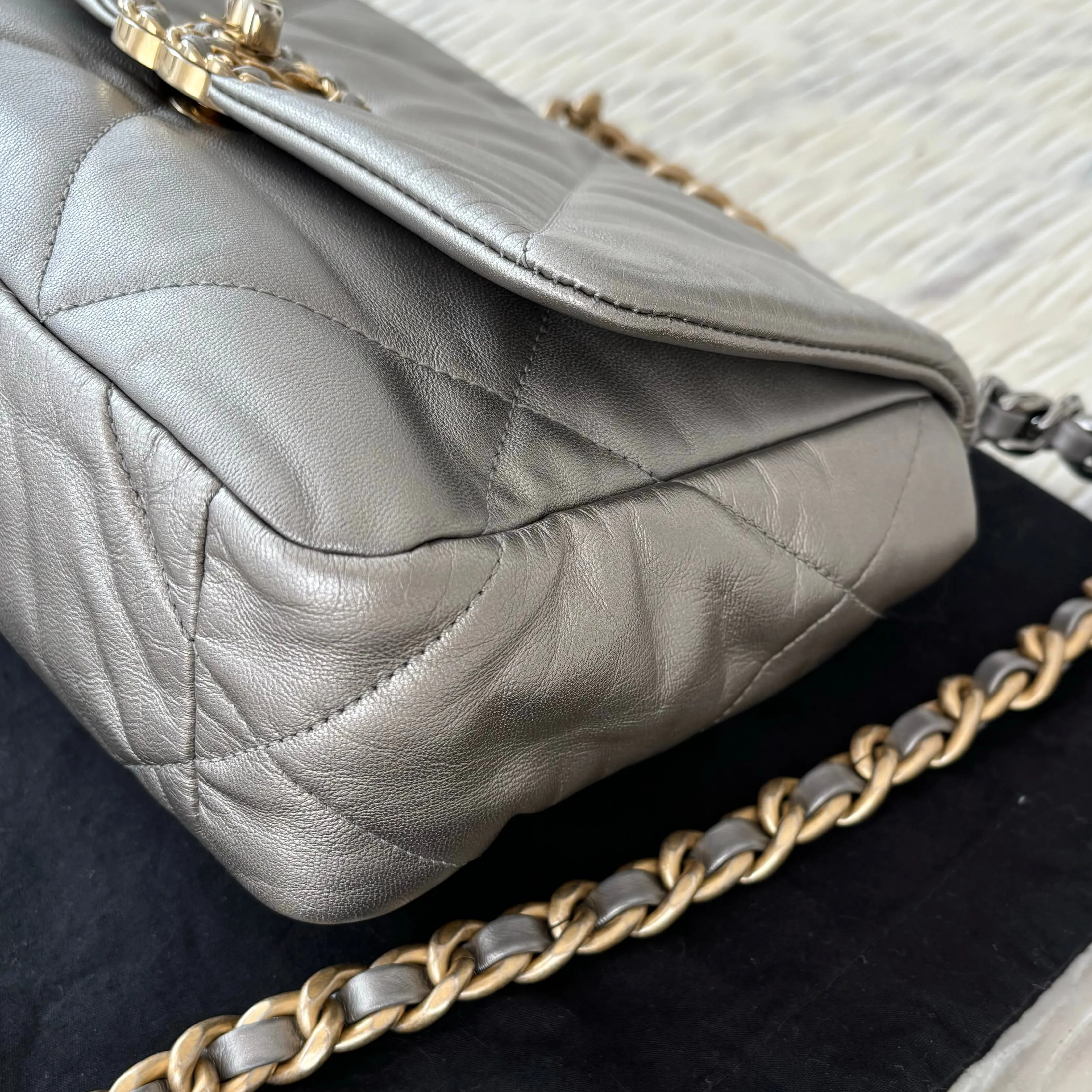 Chanel 19 Bag Small Metallic Grey Silver