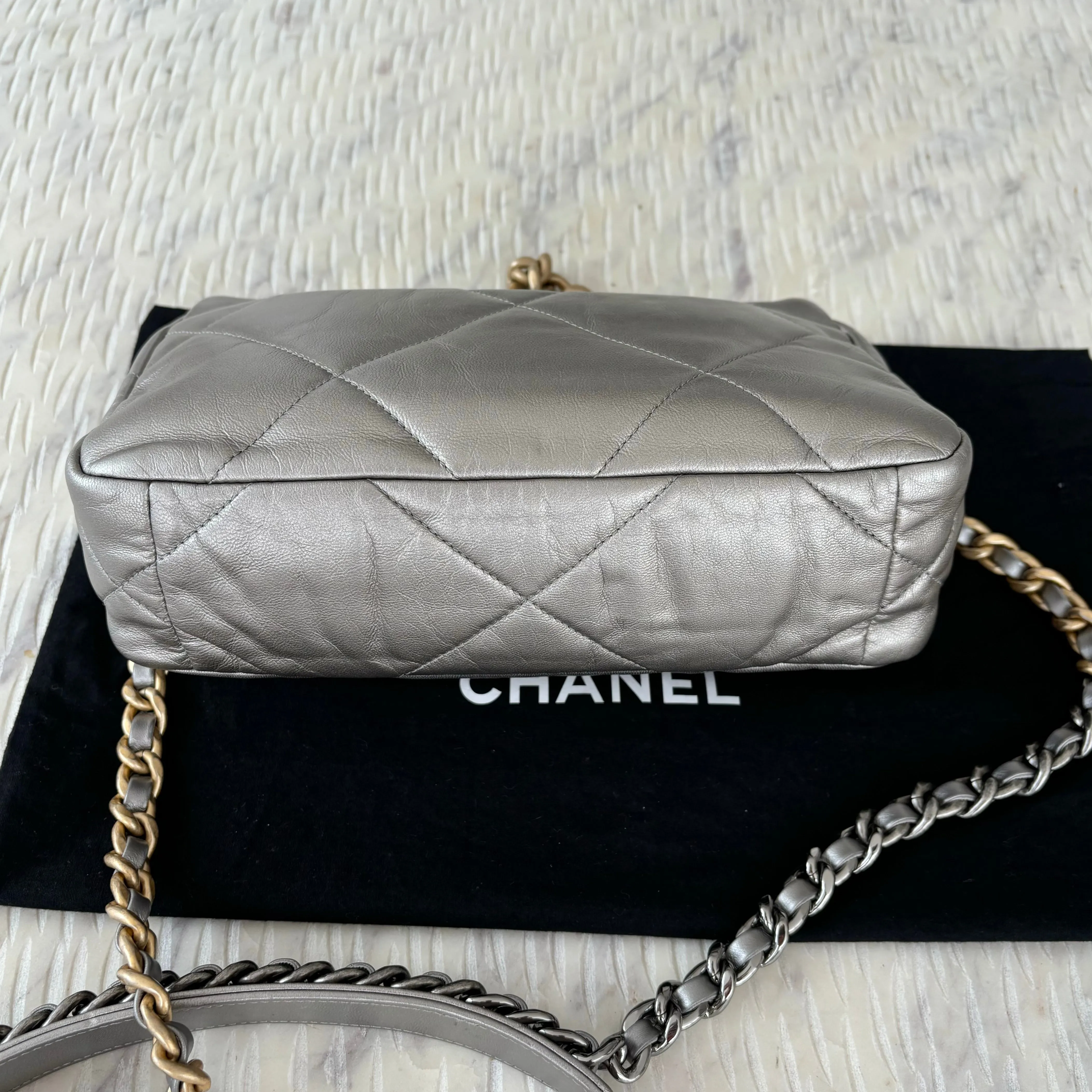 Chanel 19 Bag Small Metallic Grey Silver