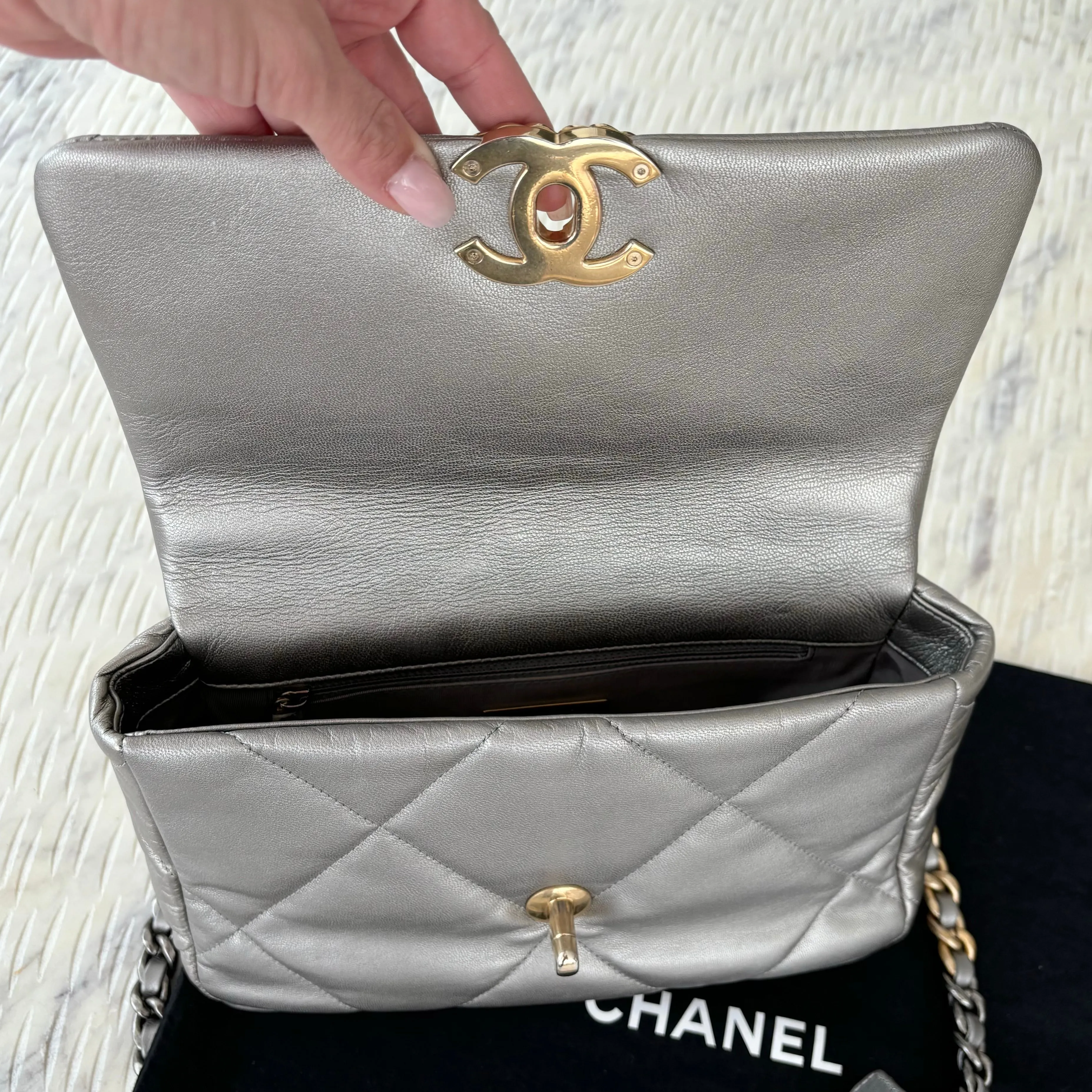 Chanel 19 Bag Small Metallic Grey Silver