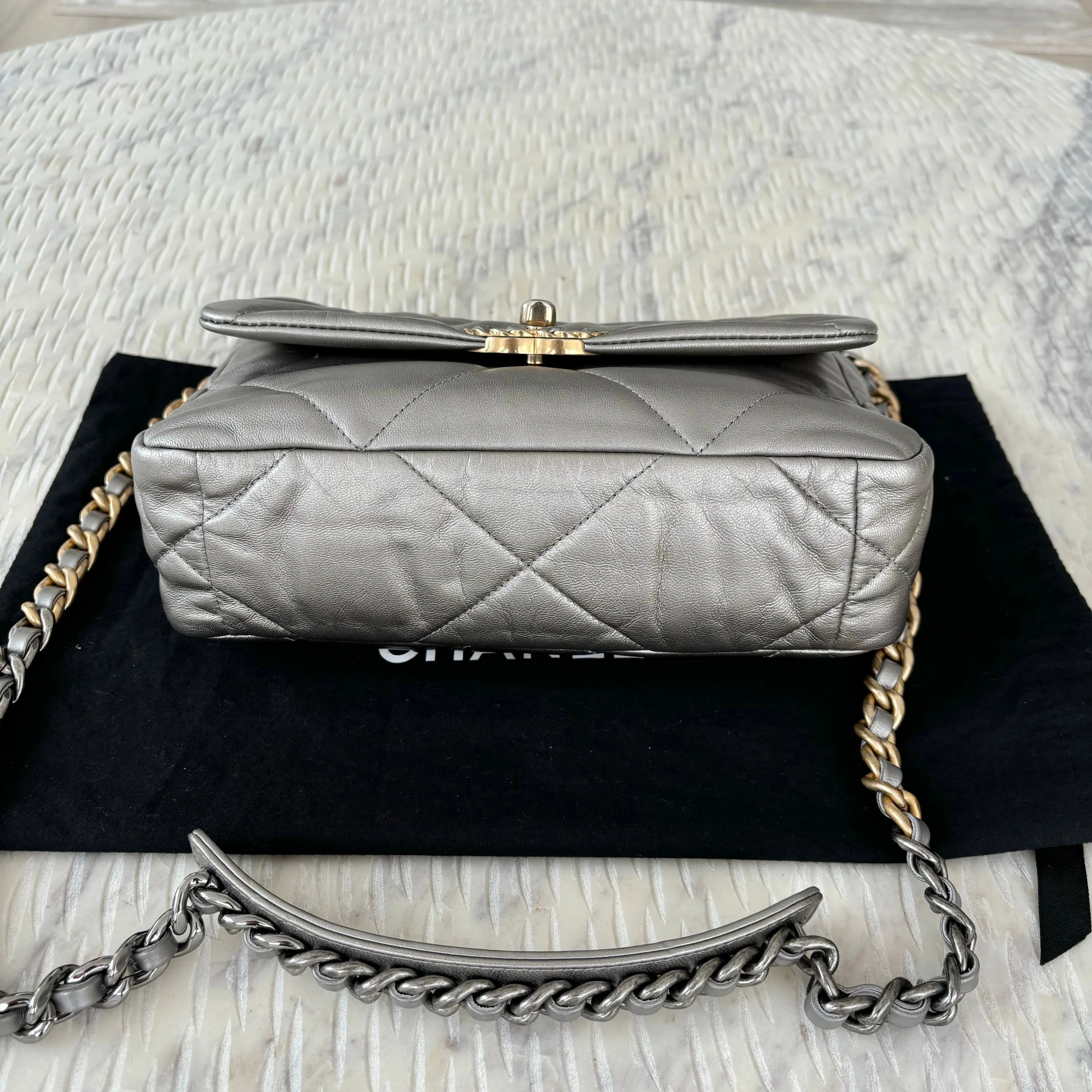 Chanel 19 Bag Small Metallic Grey Silver