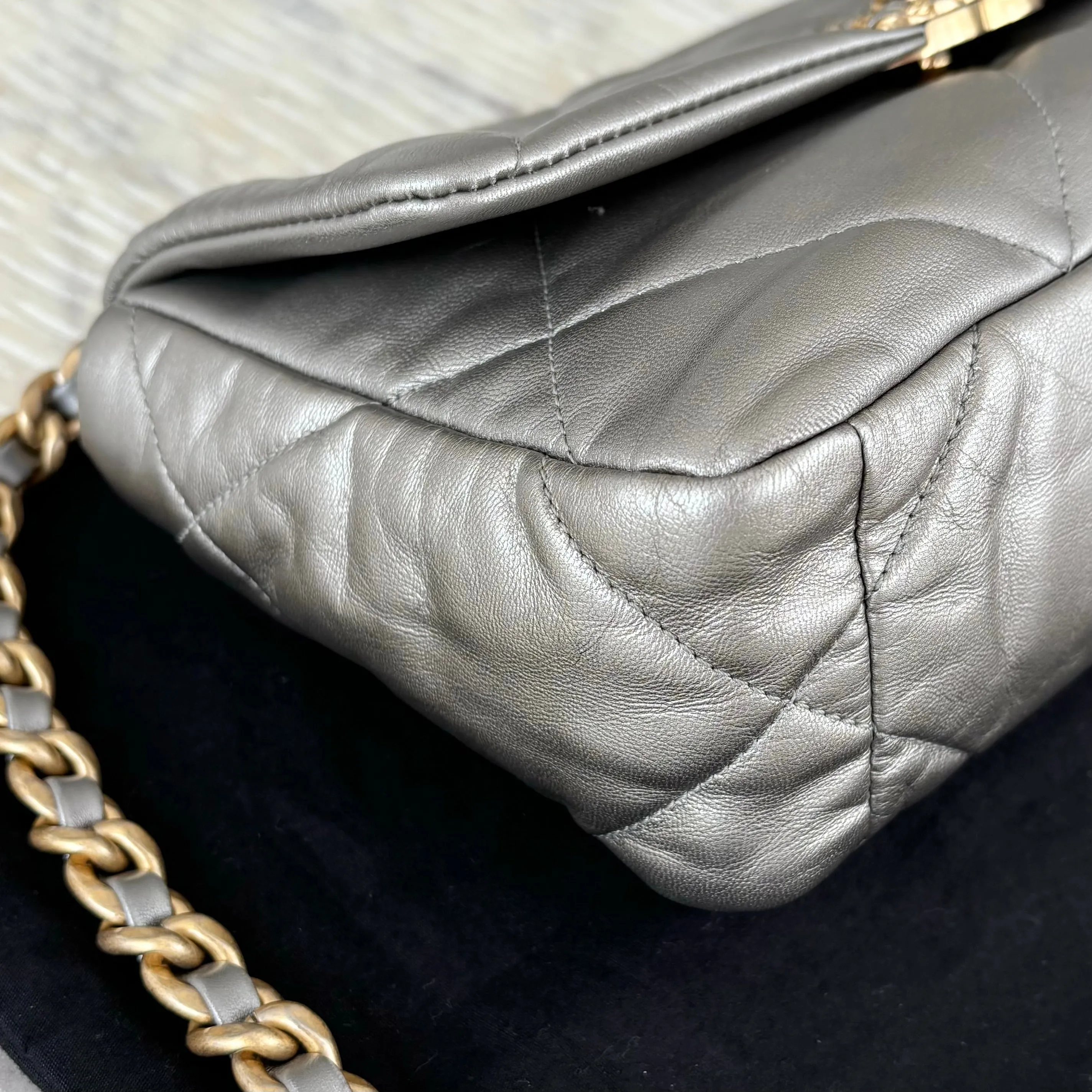 Chanel 19 Bag Small Metallic Grey Silver