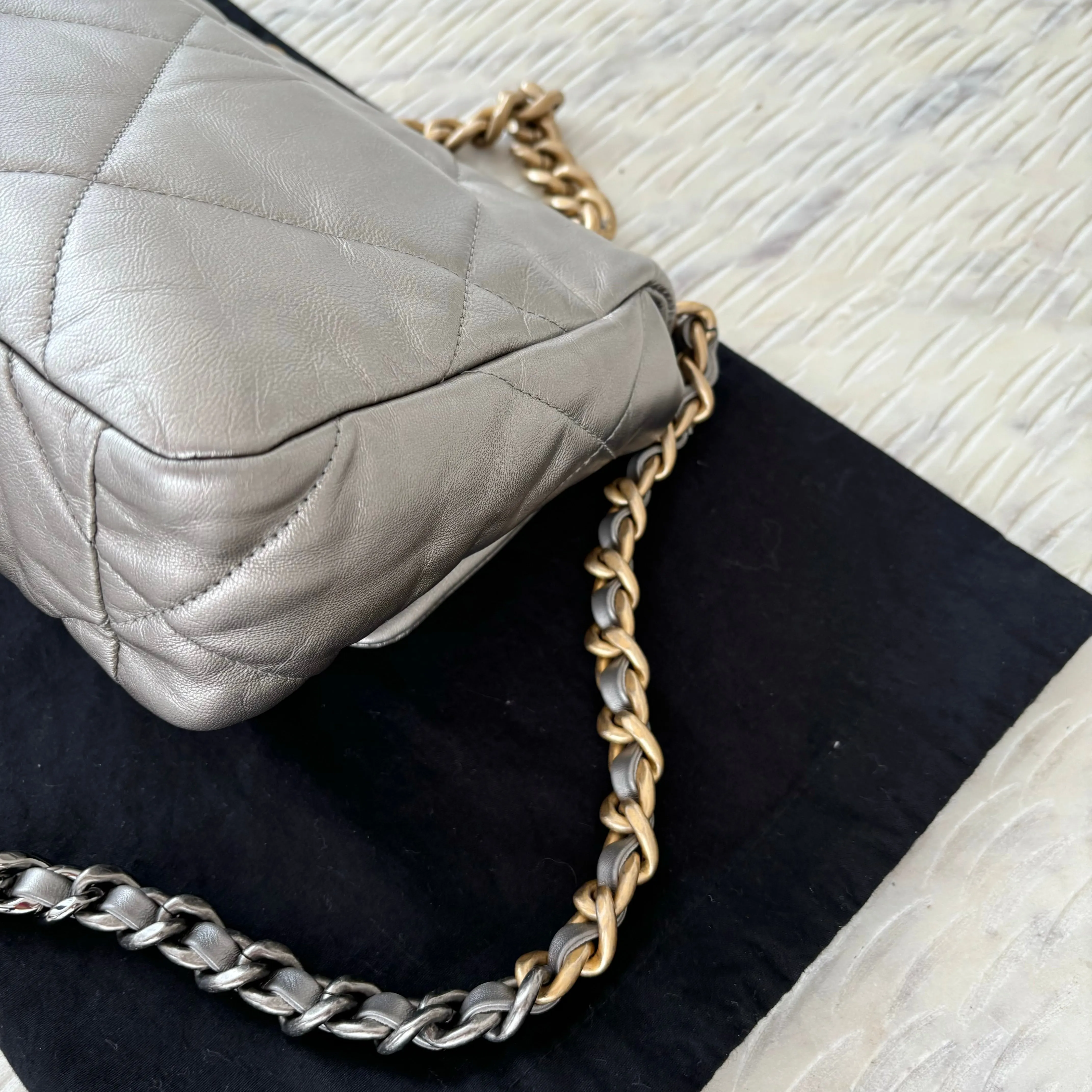 Chanel 19 Bag Small Metallic Grey Silver