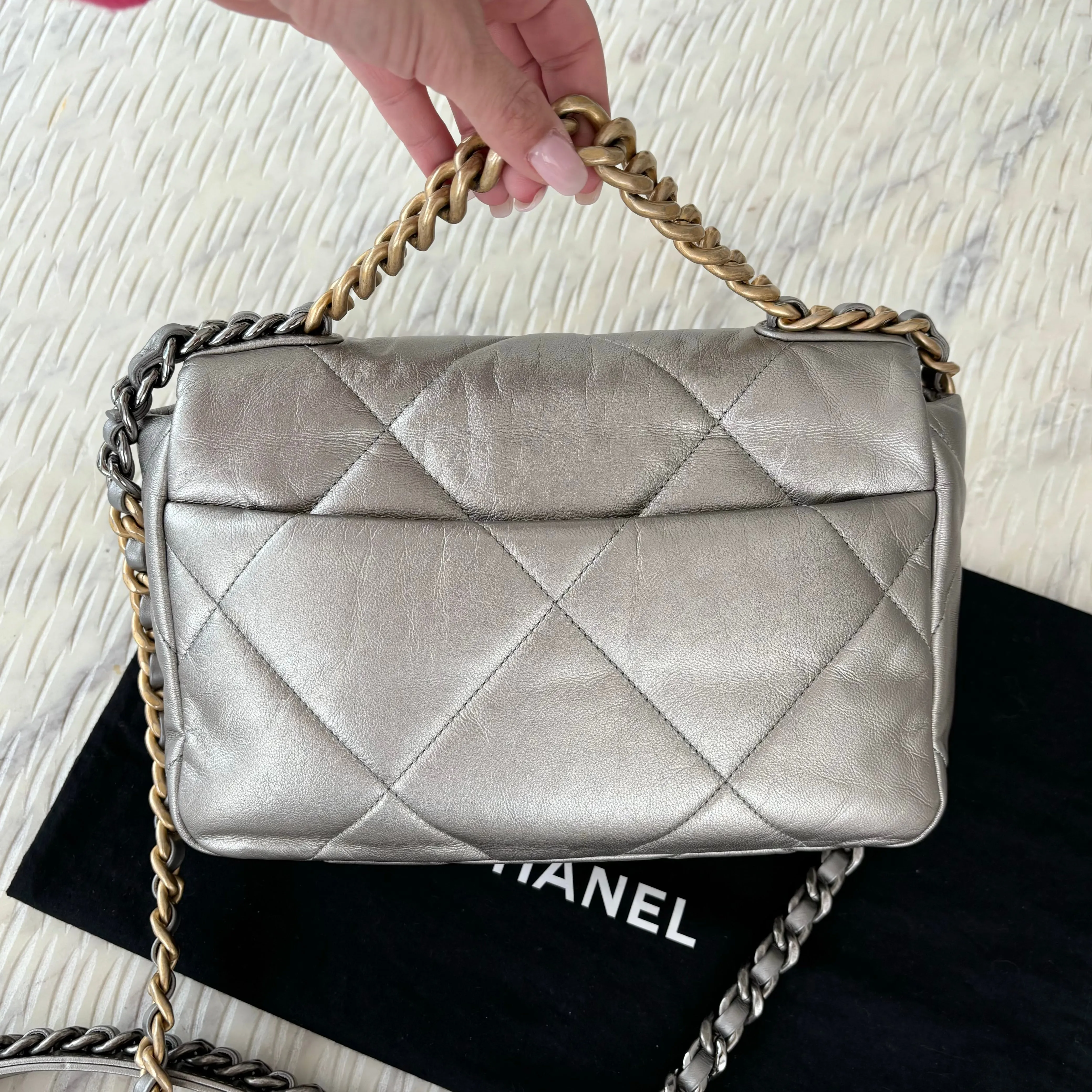 Chanel 19 Bag Small Metallic Grey Silver