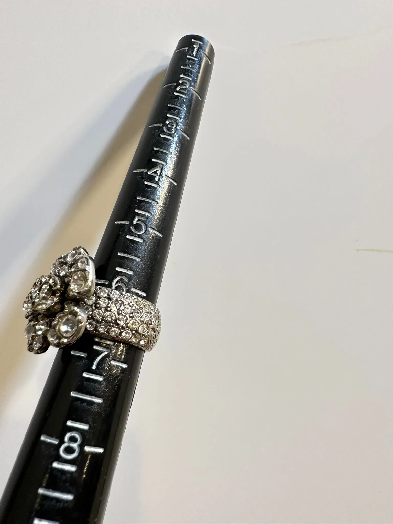 Chanel 2010 Crystal Camellia Flower Cocktail Ring Size 6.5