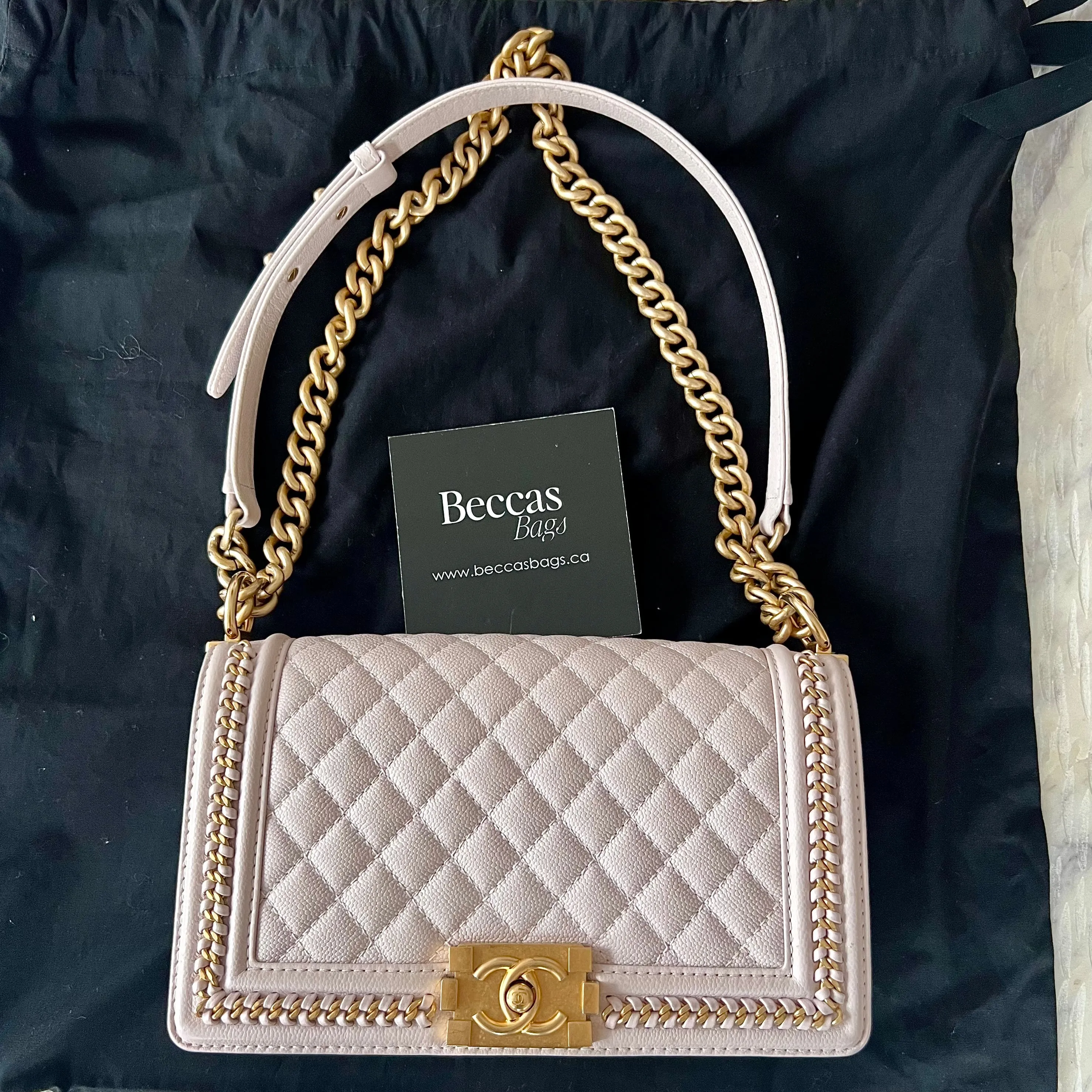 CHANEL Caviar Quilted Chain Around Medium Boy Flap Light purple