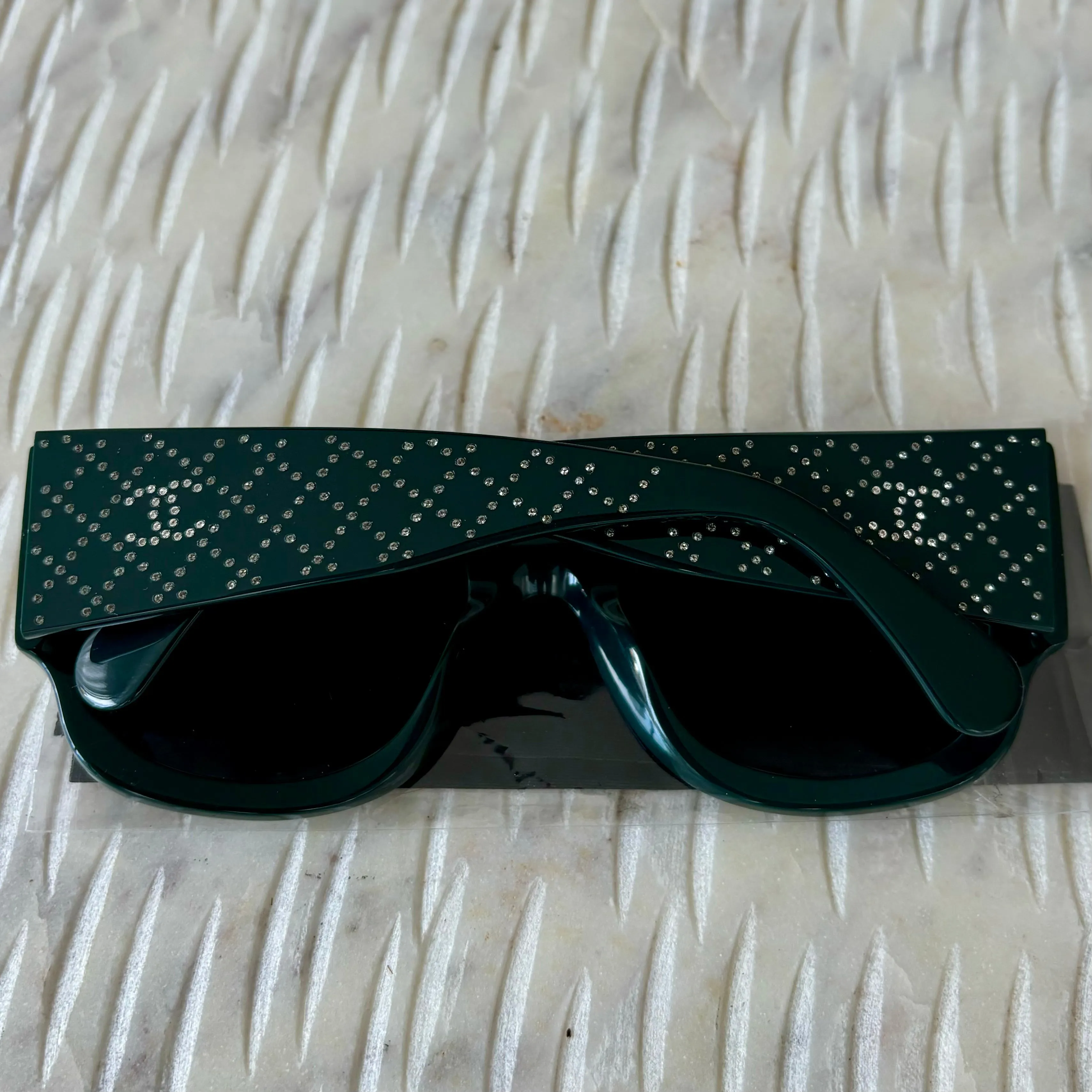 CHANEL Green Acetate Crystal Quilted CC Sunglasses