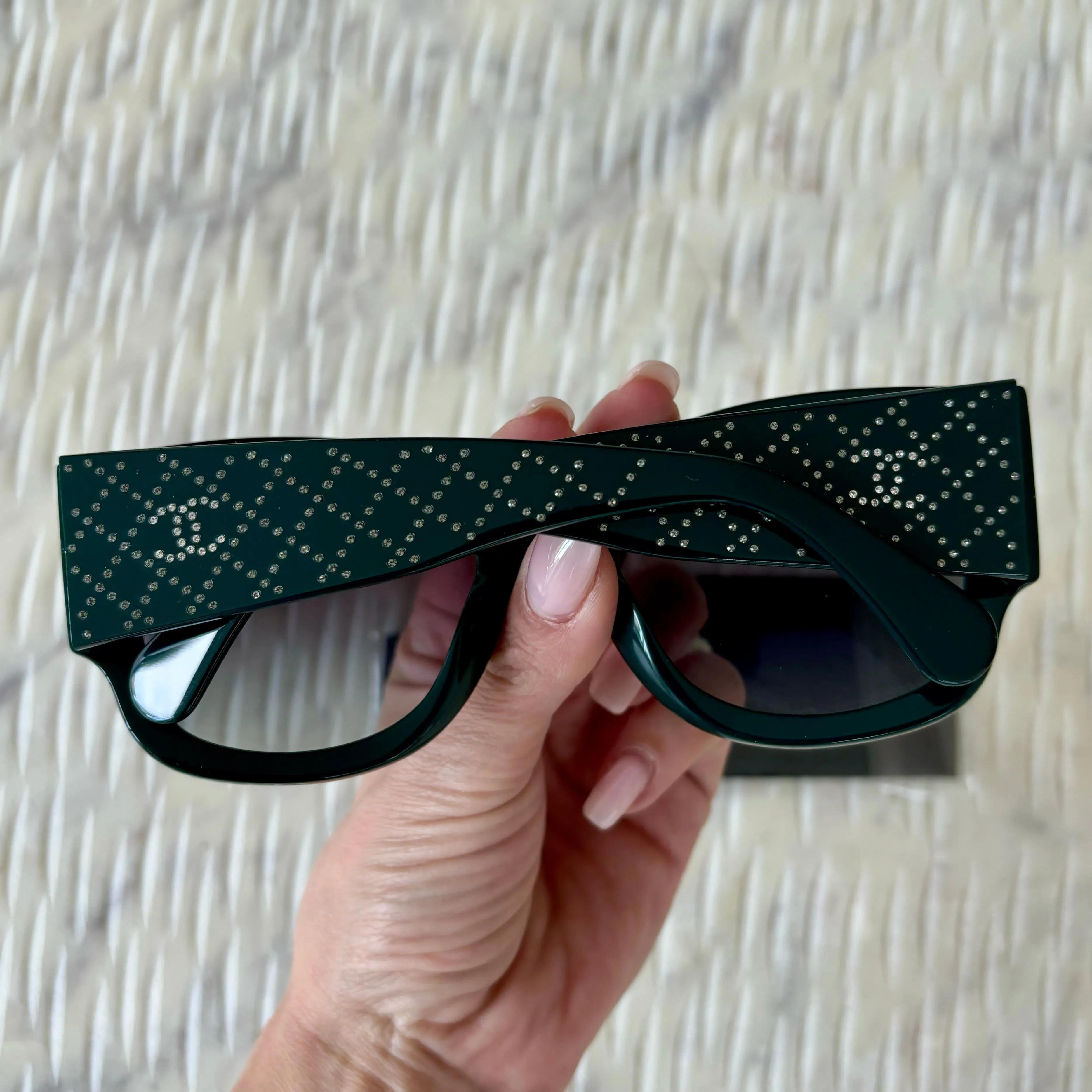 CHANEL Green Acetate Crystal Quilted CC Sunglasses