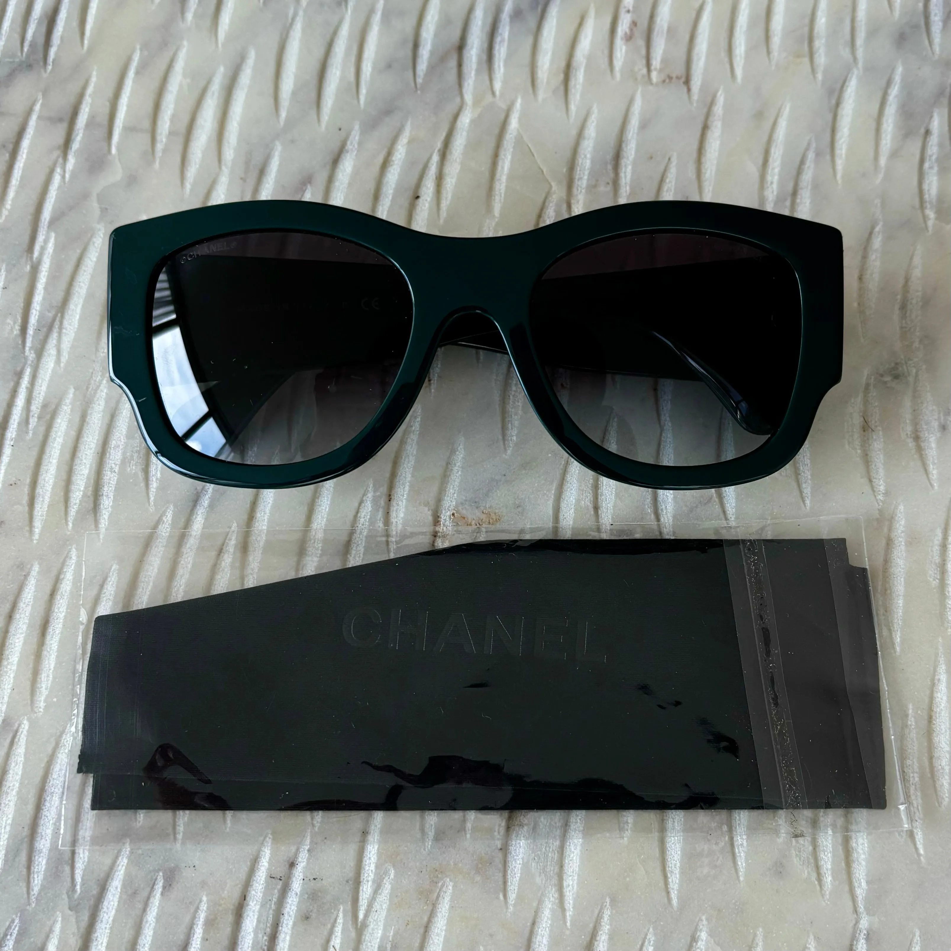 CHANEL Green Acetate Crystal Quilted CC Sunglasses