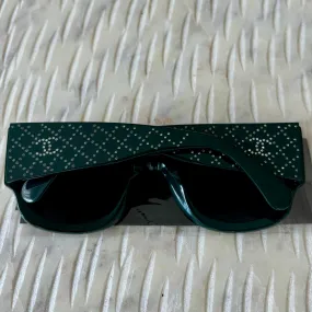 CHANEL Green Acetate Crystal Quilted CC Sunglasses