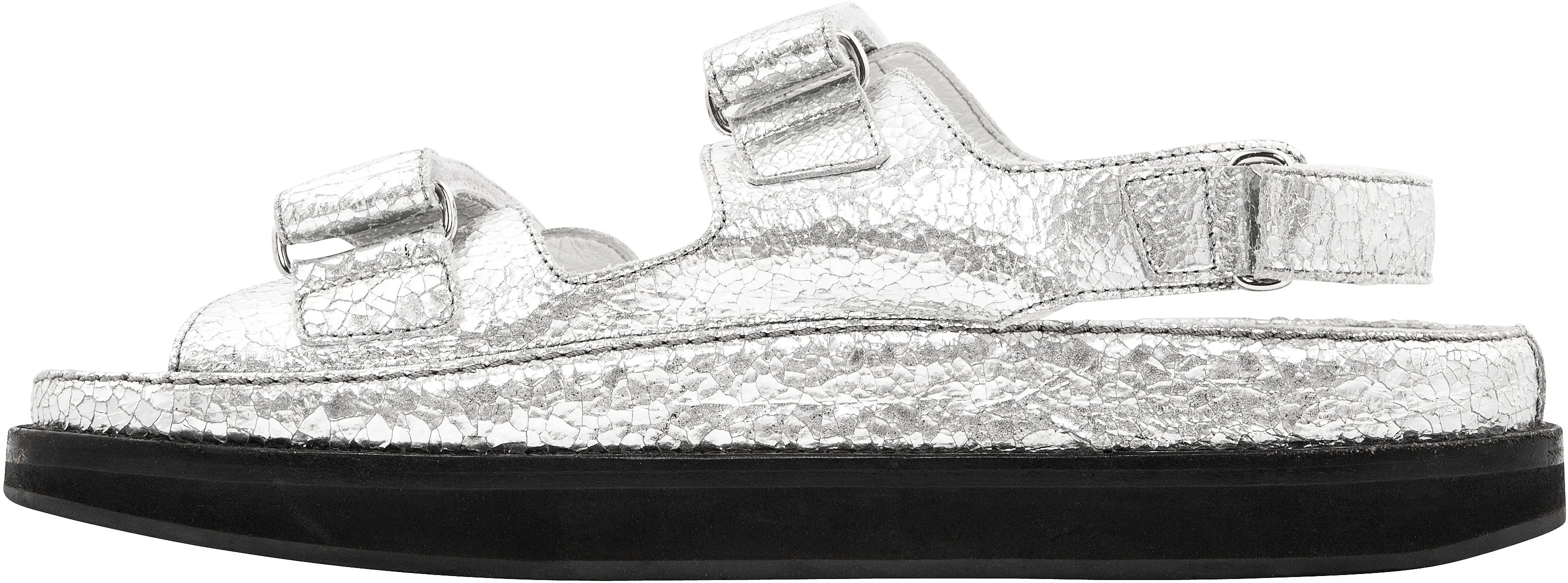 Chanel Metallic Silver Logo Dad Sandals