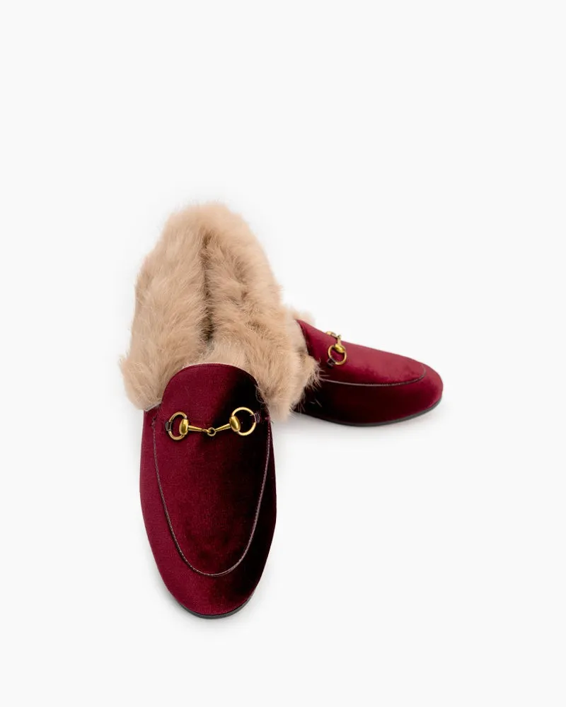 Classic Horsebit Velvet Fur Flat Loafers