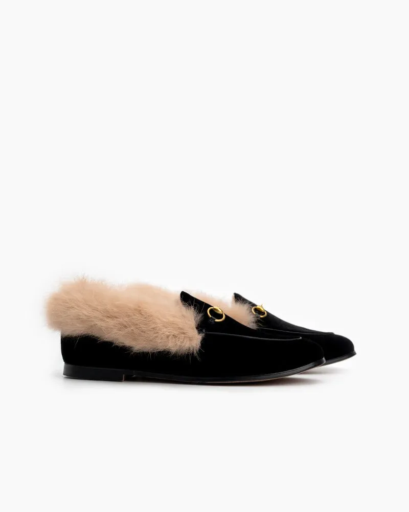 Classic Horsebit Velvet Fur Flat Loafers