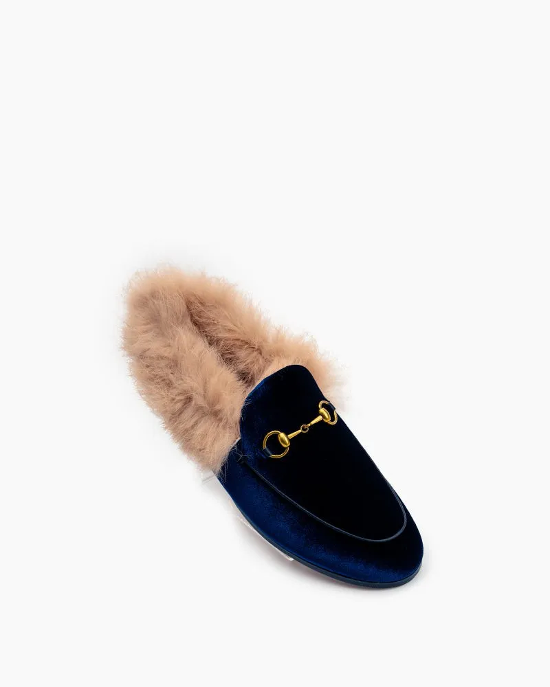 Classic Horsebit Velvet Fur Flat Loafers