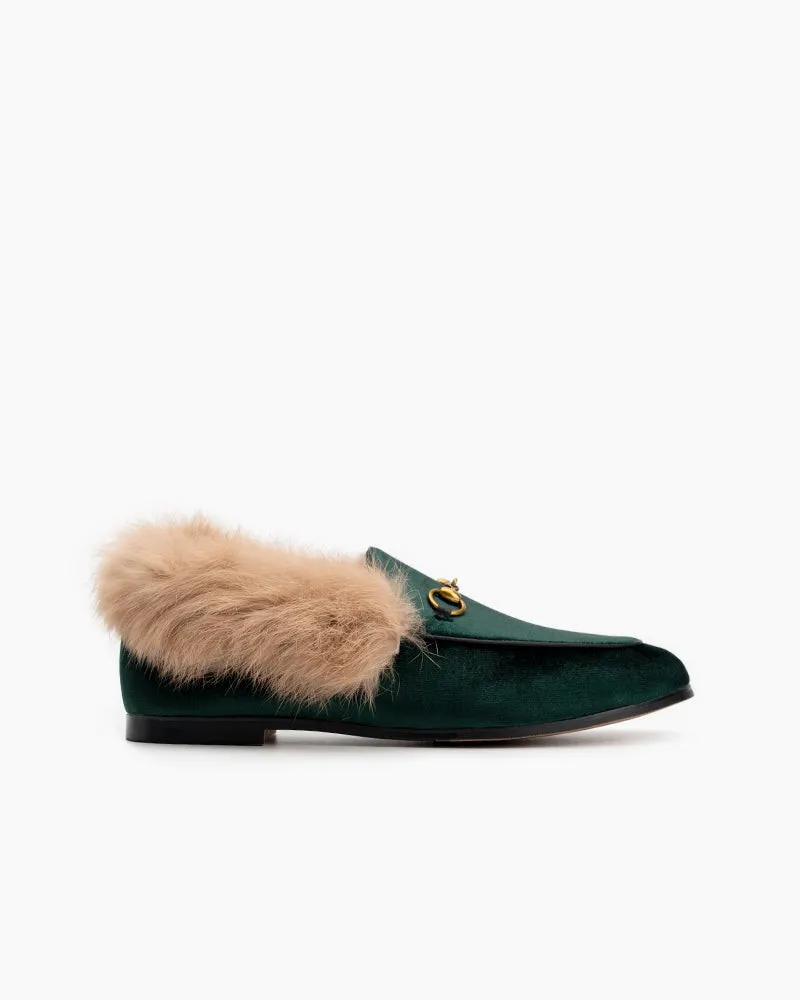 Classic Horsebit Velvet Fur Flat Loafers