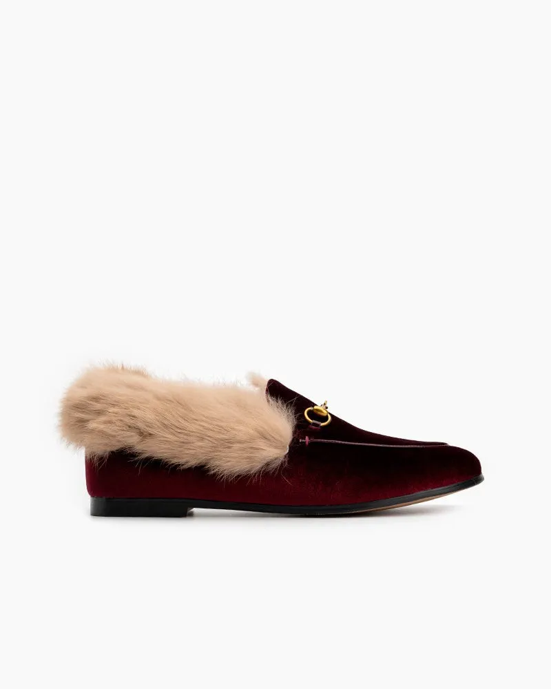 Classic Horsebit Velvet Fur Flat Loafers