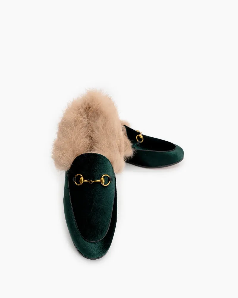 Classic Horsebit Velvet Fur Flat Loafers