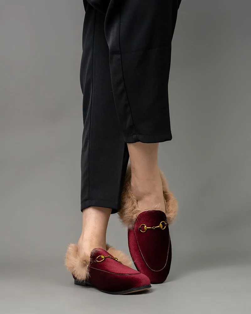 Classic Horsebit Velvet Fur Flat Loafers