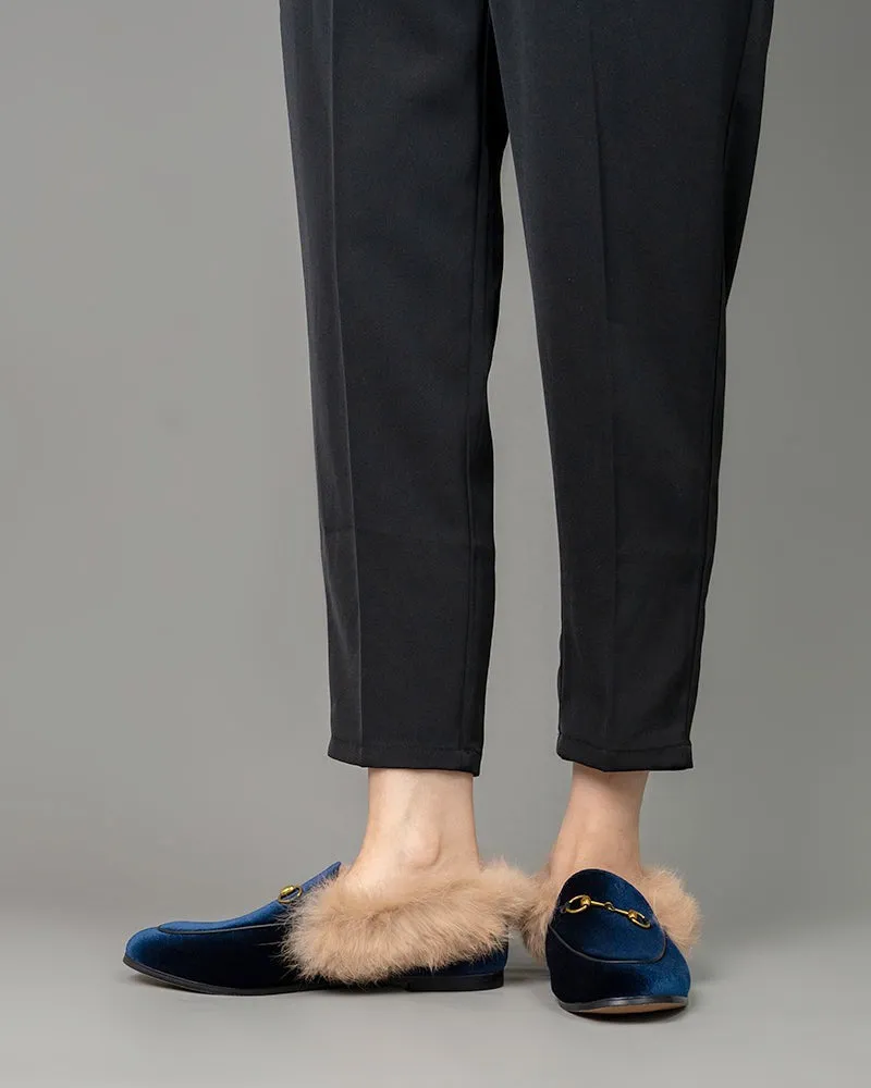 Classic Horsebit Velvet Fur Flat Loafers