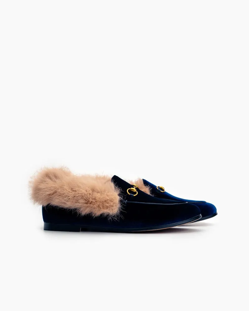 Classic Horsebit Velvet Fur Flat Loafers