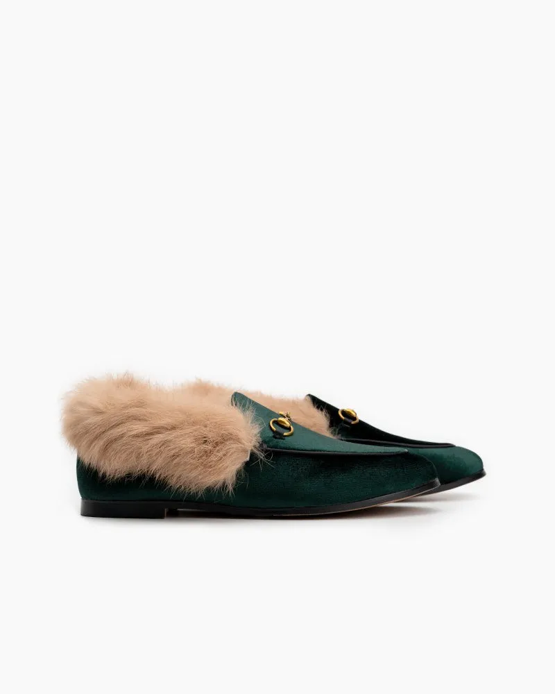 Classic Horsebit Velvet Fur Flat Loafers