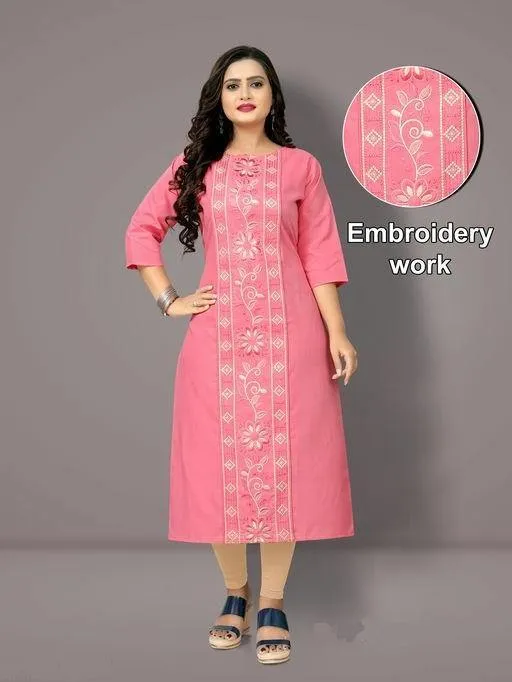 Cotton Blend Embroidered Plus Size Kurti