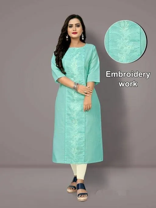 Cotton Blend Embroidered Plus Size Kurti