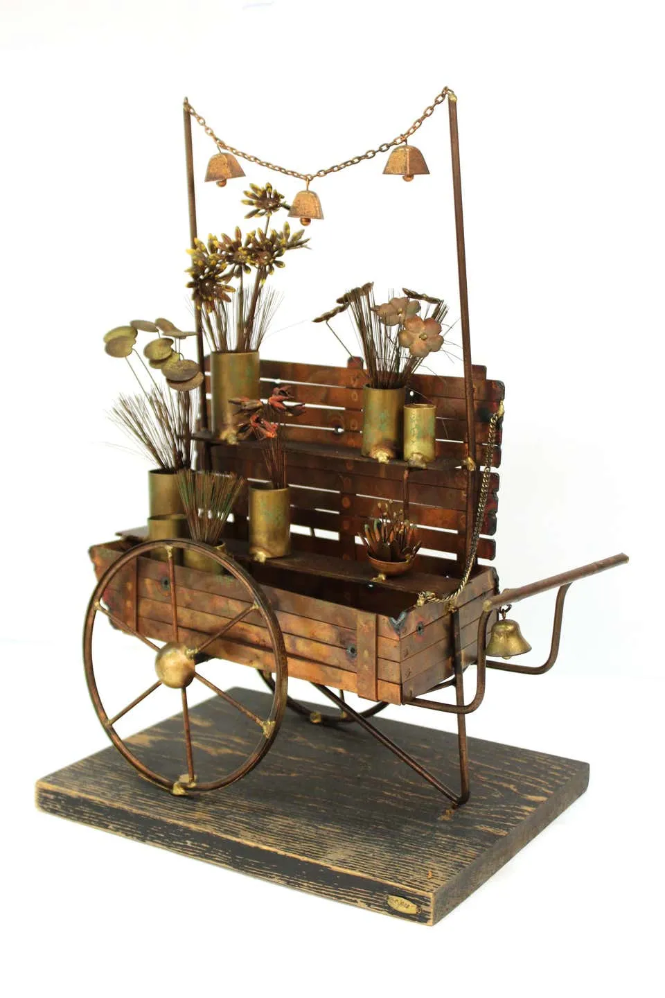 Curtis Jere Mid-Century Modern Flower Cart Sculpture