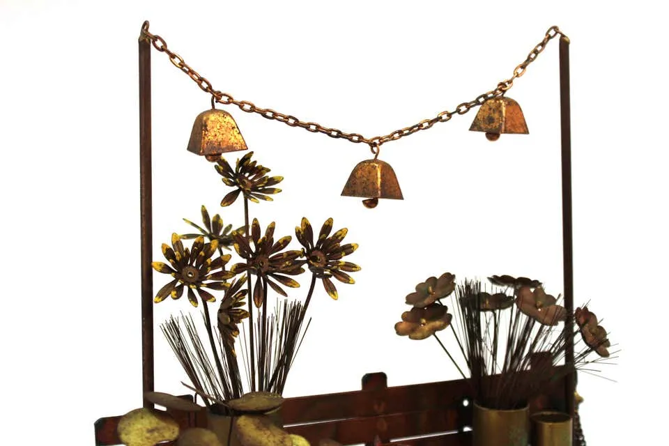 Curtis Jere Mid-Century Modern Flower Cart Sculpture