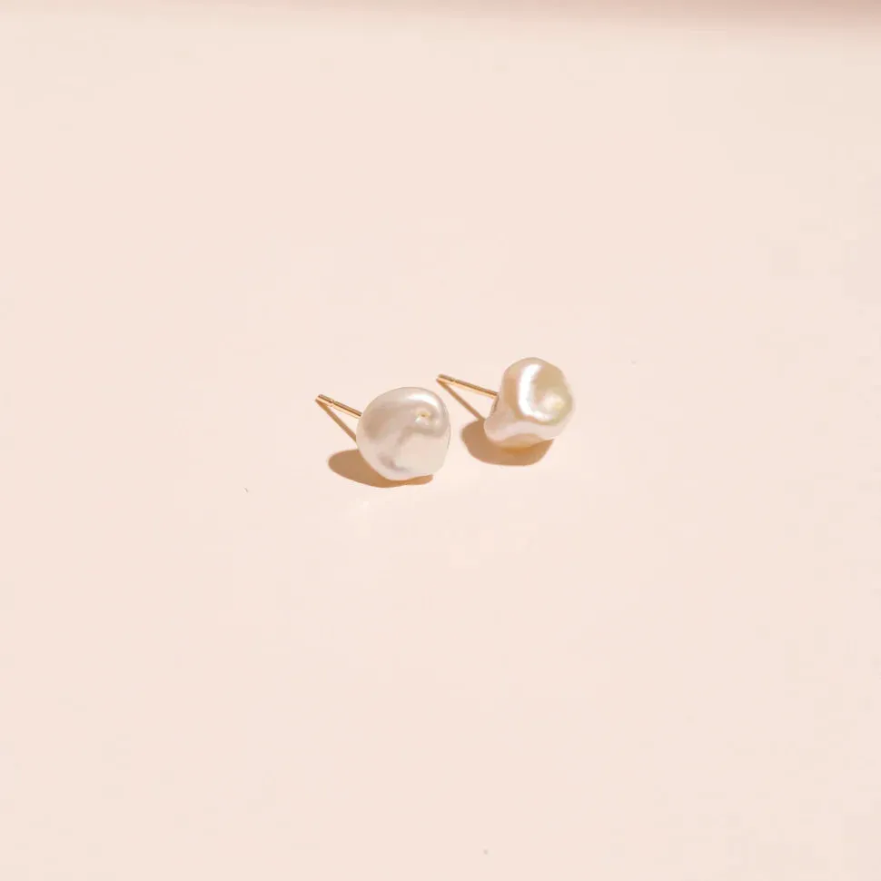 Dainty Baroque Pearl Earrings in 14K Gold over Sterling Silver