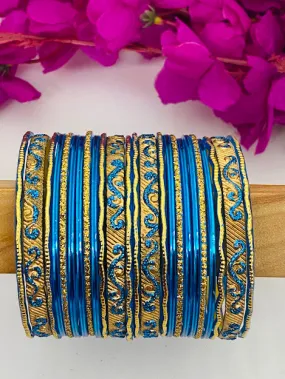 Elegant Bollywood Style Wedding Blue Color Designer Metal Bangles