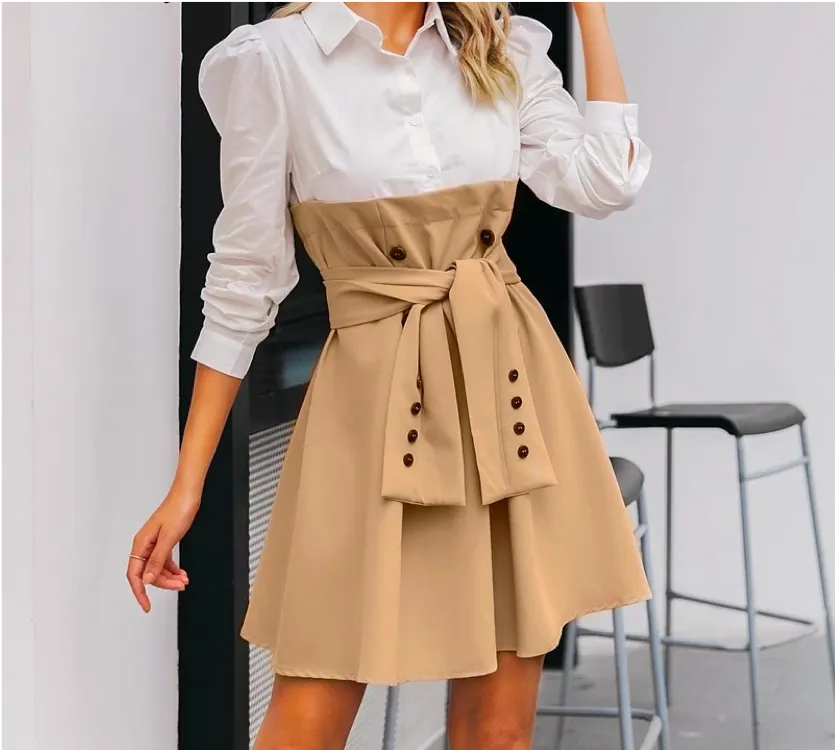 Elegant high waist office Dress