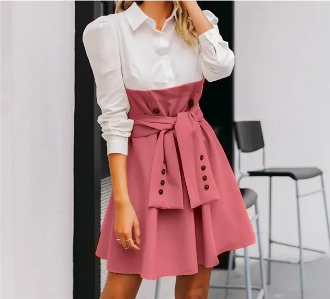 Elegant high waist office Dress