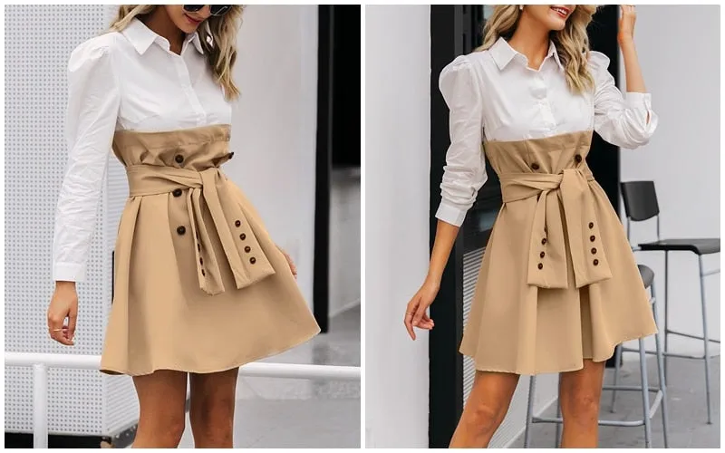 Elegant high waist office Dress