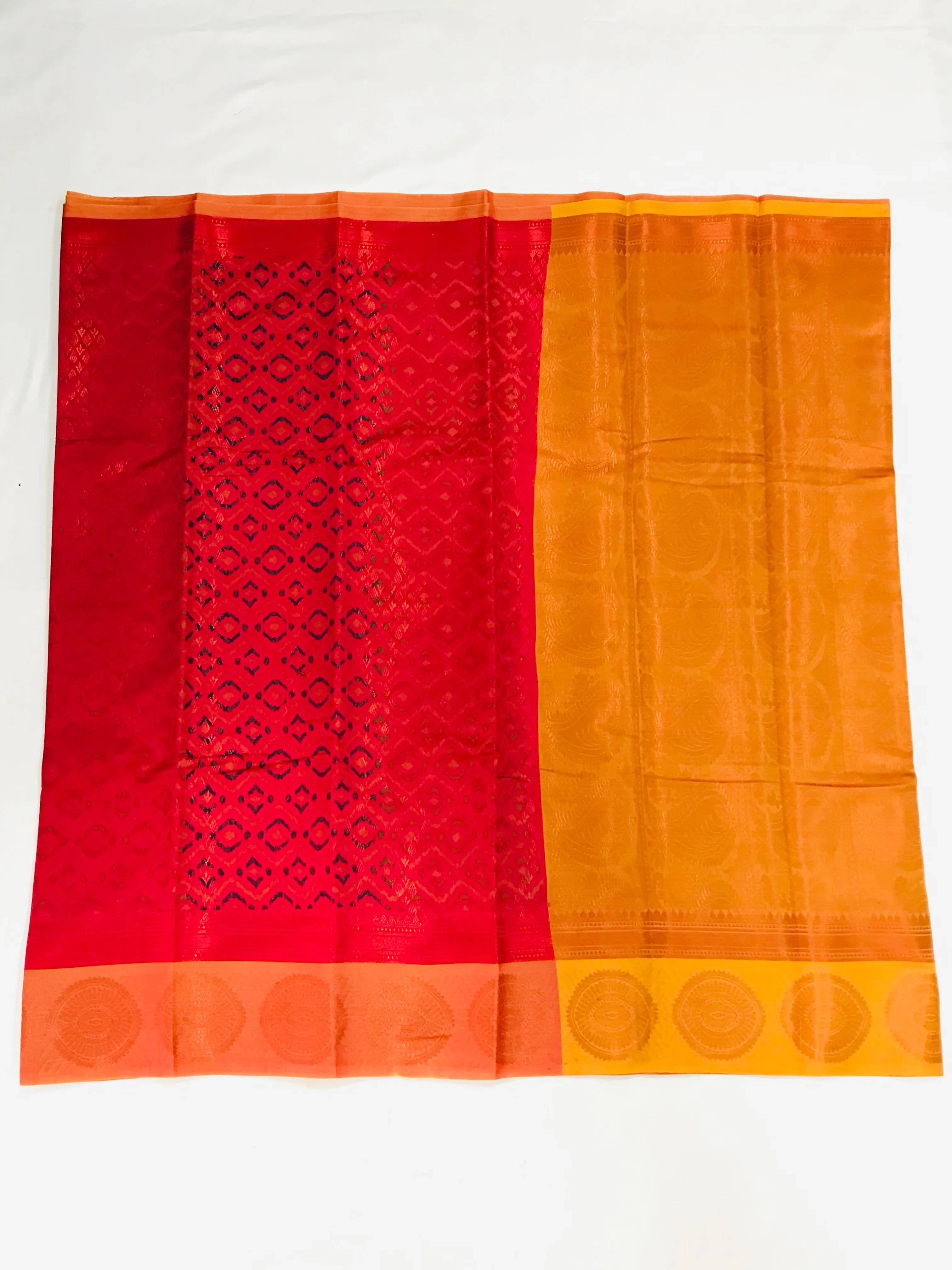 Elegant Red Color Designer Cotton Saree With Brocades And Contrast Border